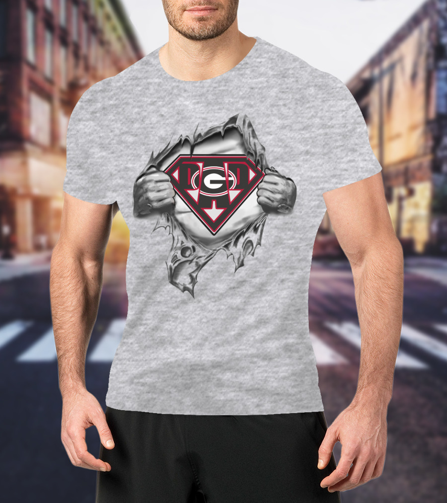 Georgia Bulldogs Superman Logo Rip T-Shirt