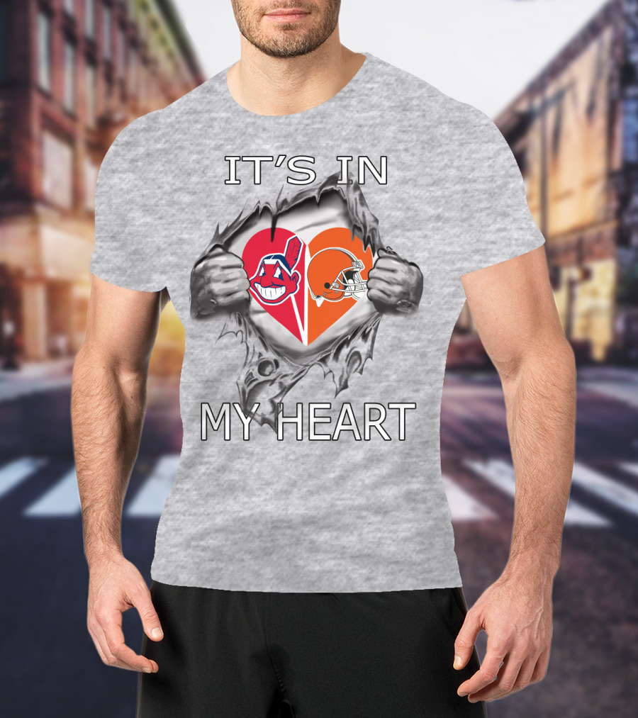 It's In My Heart Browns Indians Heart And Helmet T-Shirt