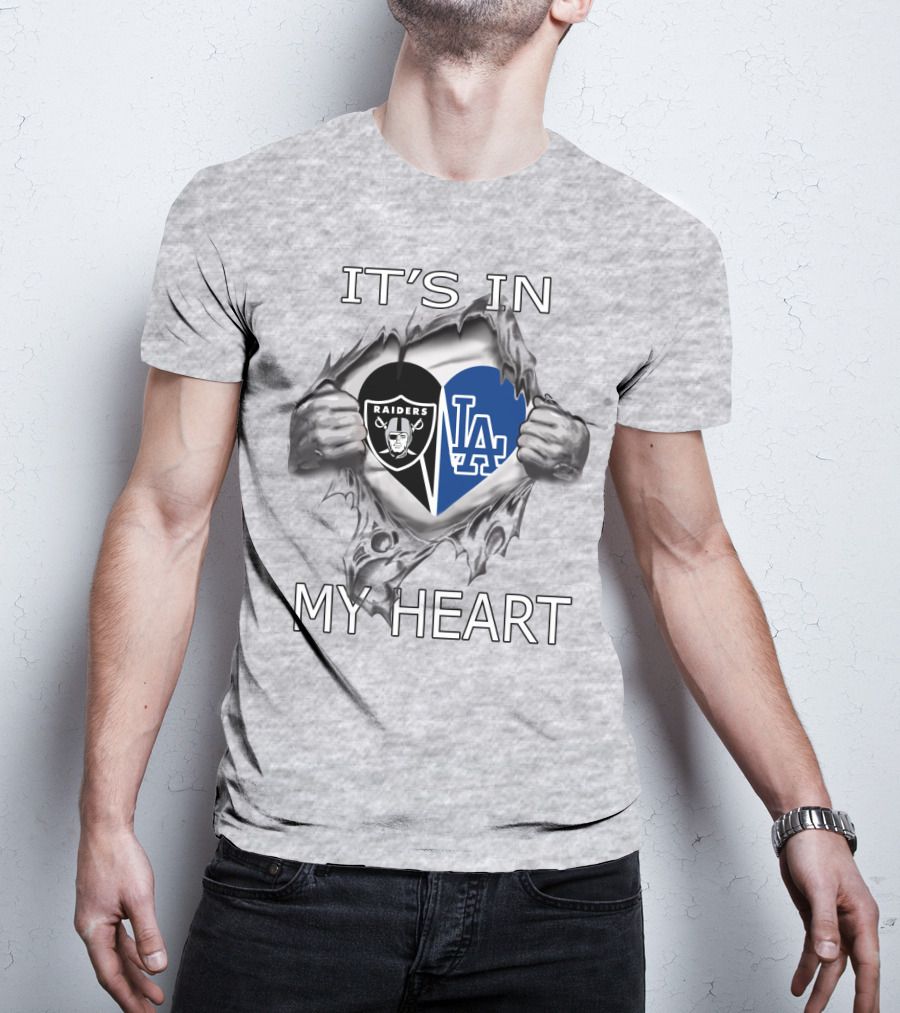 Raiders Dodgers It's In My Heart Raiders Logo LA Dodgers Heart Shape T-Shirt