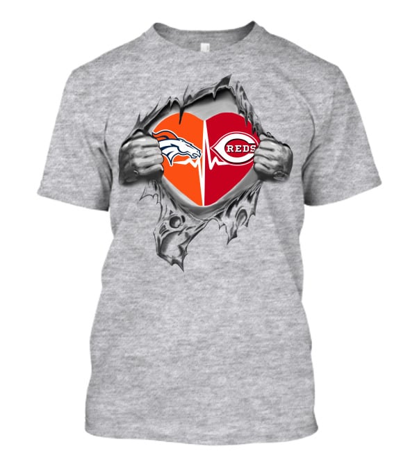 Broncos Reds It's In My Heart Broncos Reds Heartbeat T-Shirt