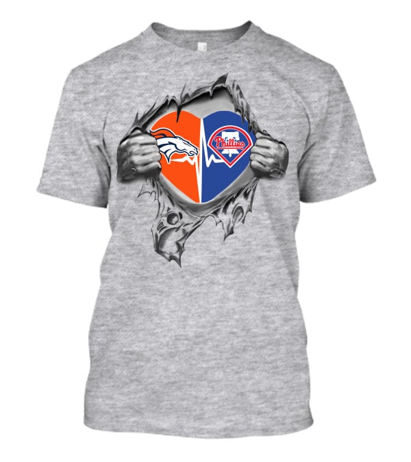 Broncos Phillies Heart Split Sports Fan T-Shirt