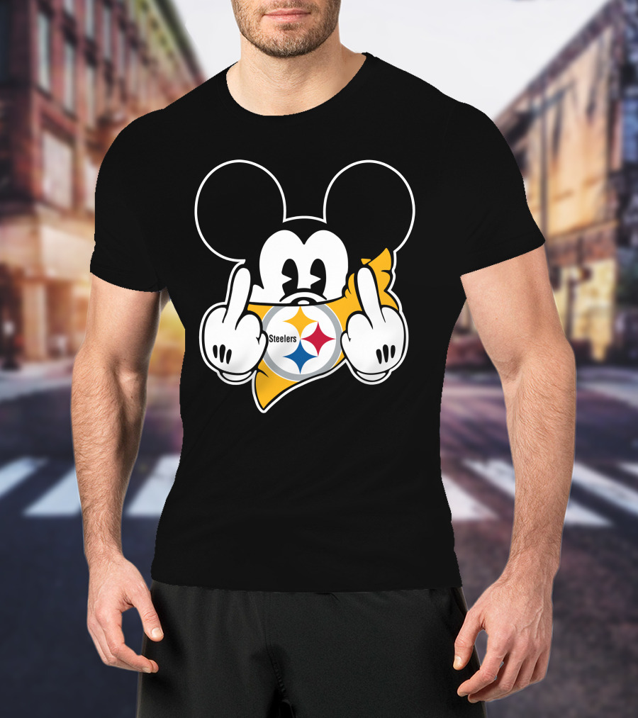 Steelers Logo With Character Giving Middle Finger T-Shirt