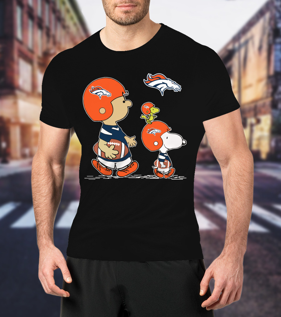 Broncos Snoopy Charlie Brown Woodstock Football Helmet T-Shirt