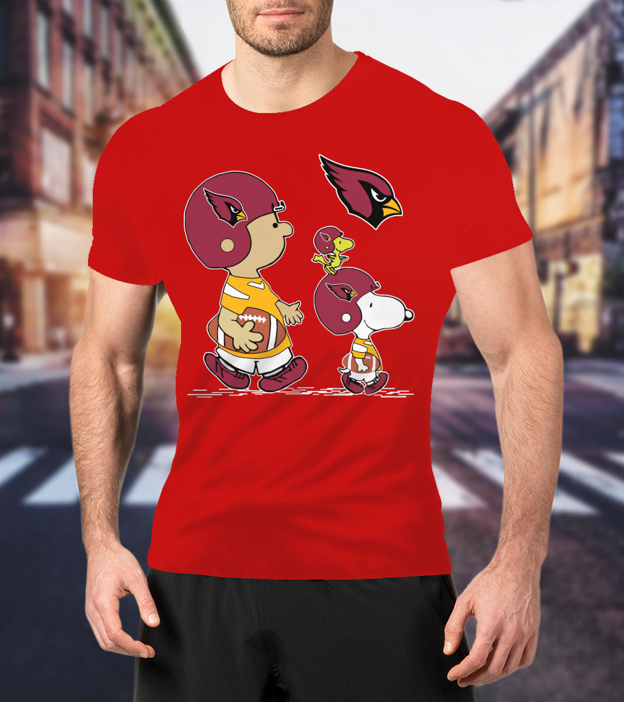 Cardinals Football Helmet Snoopy Woodstock Peanuts Characters T-Shirt