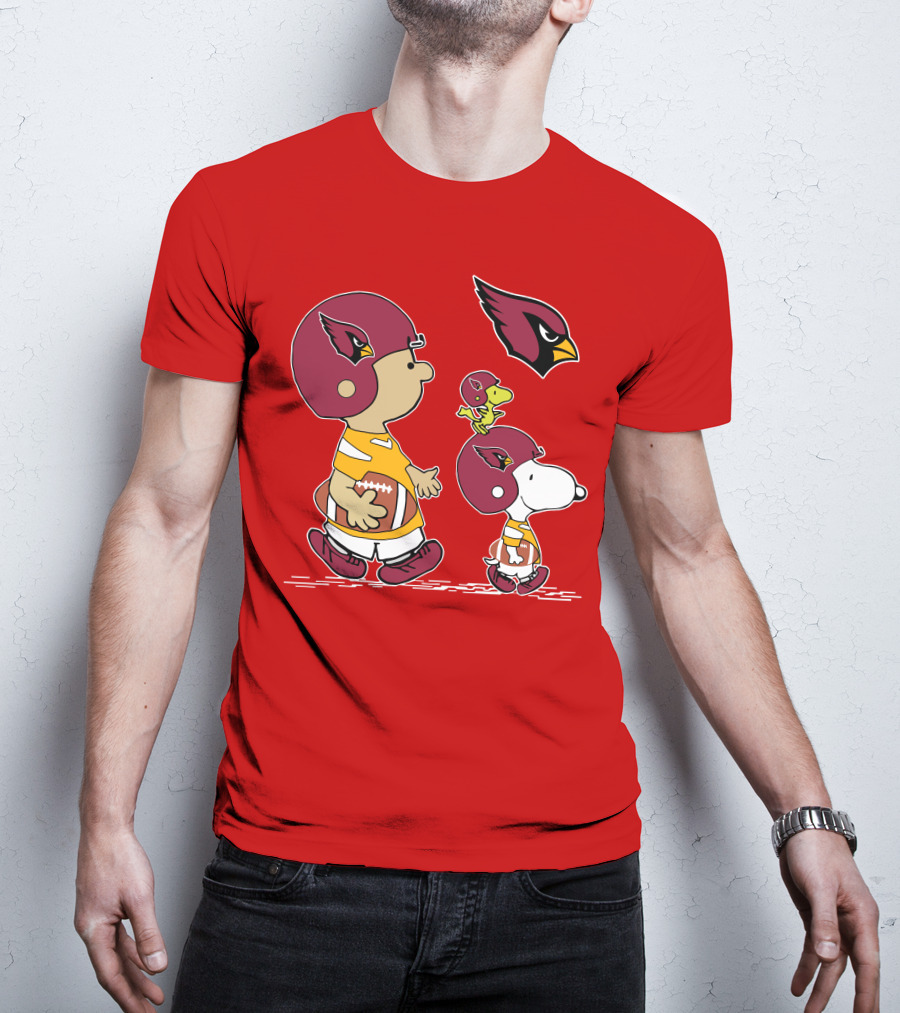Cardinals Football Helmet Snoopy Woodstock Peanuts Characters T-Shirt