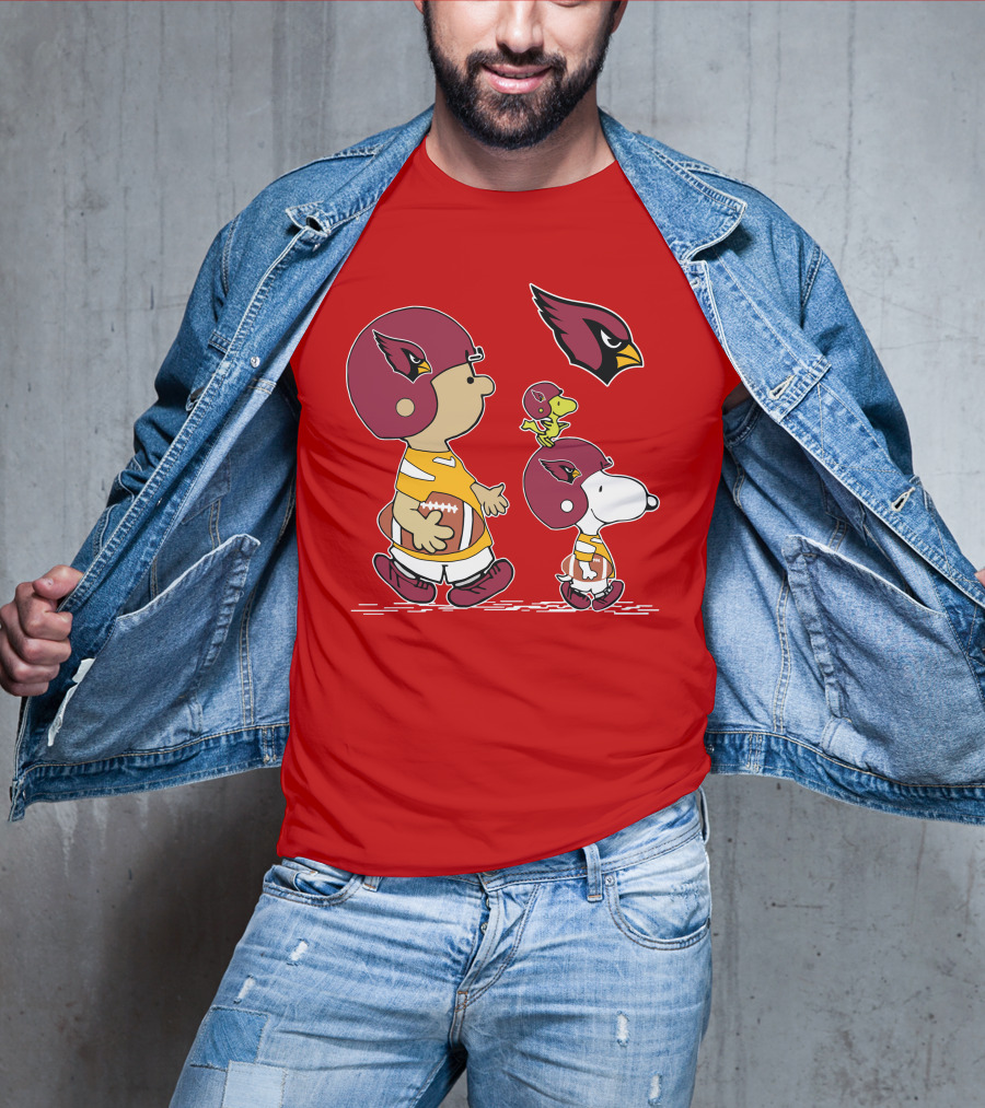 Cardinals Football Helmet Snoopy Woodstock Peanuts Characters T-Shirt
