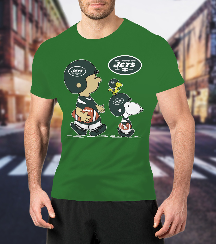 New York Jets Snoopy And Woodstock Football Adventure T-Shirt