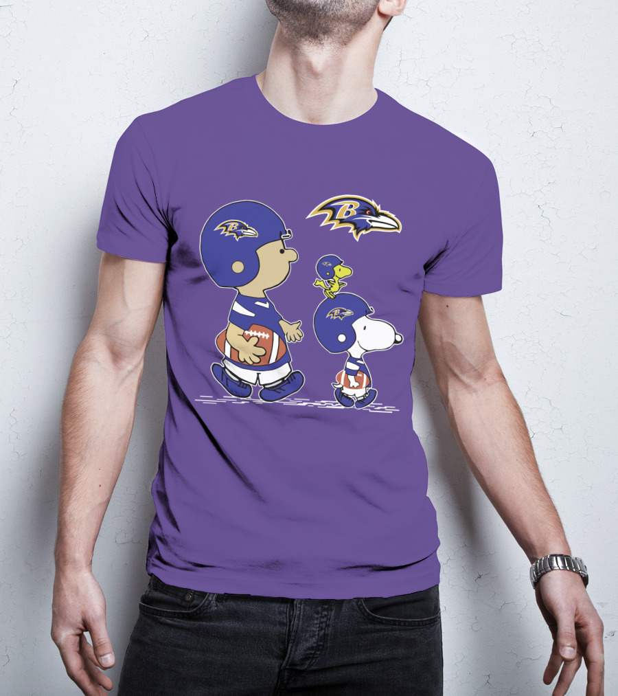 Baltimore Ravens Peanuts Snoopy And Woodstock Football T-Shirt