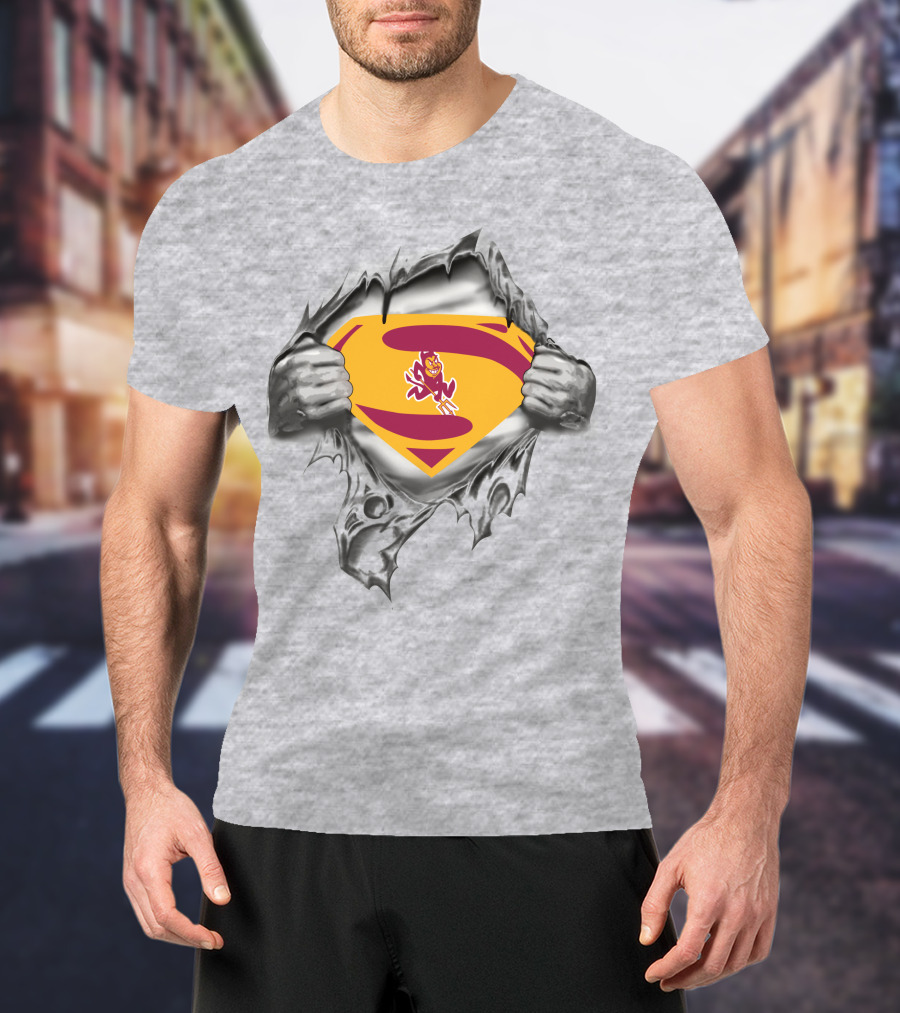 ASU Sparky Superman Logo Ripping Through T-Shirt