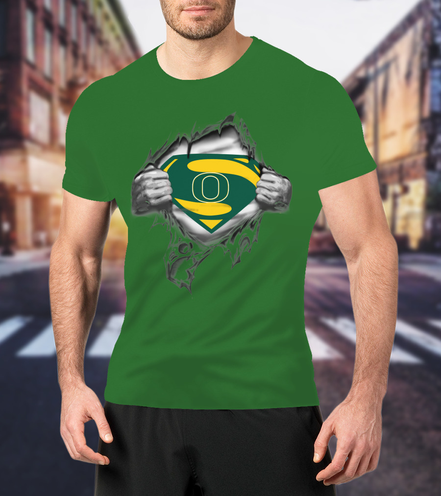 Oregon Ducks Superman Logo Emblem Breaking Through T-Shirt