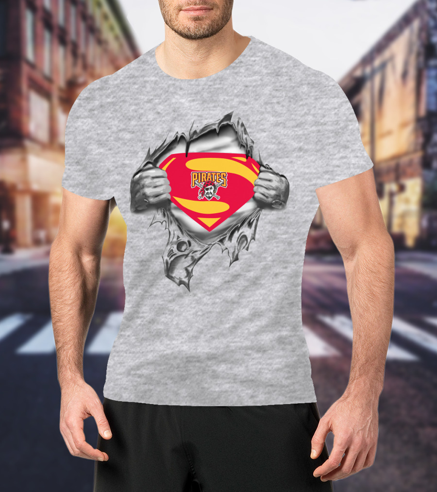 Pirates Skull And Crossbones Superman Torn Fabric T-Shirt