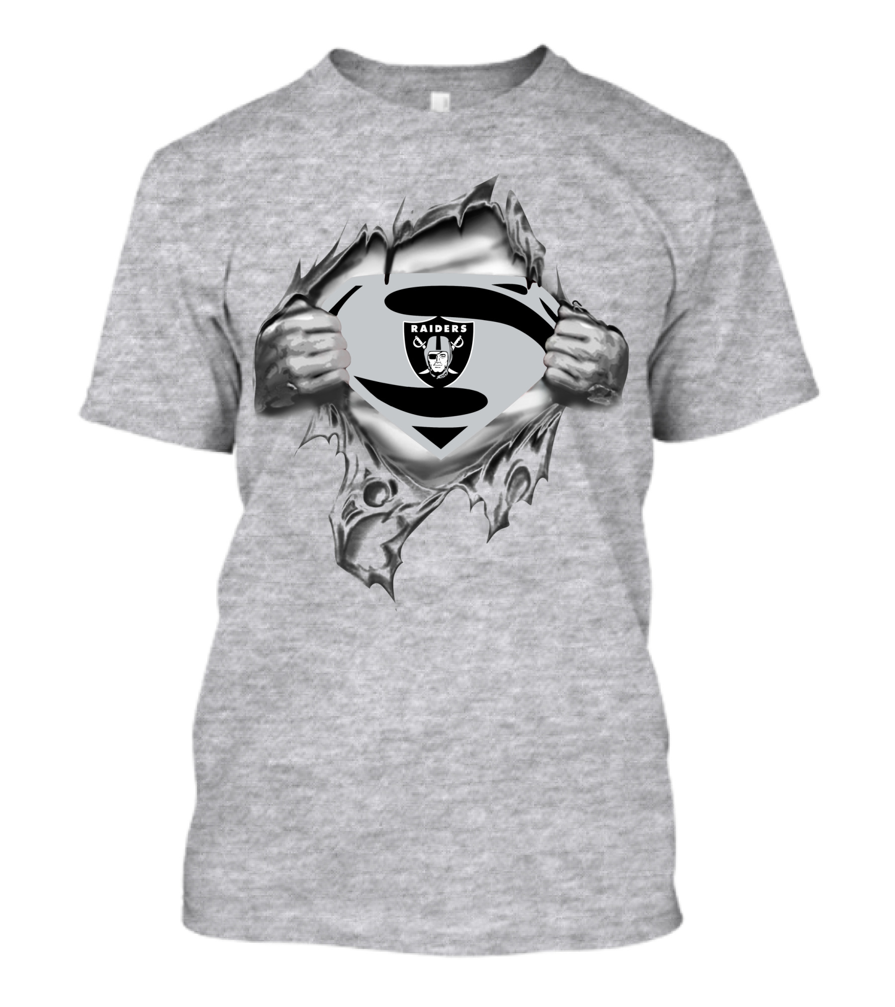 Raiders Super Man Emblem With Raider Logo In Torn Fabric T-Shirt