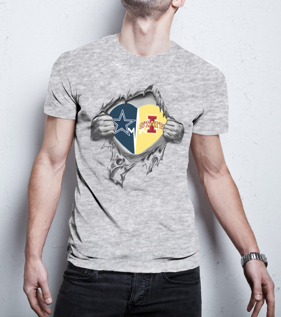 Cowboys Star And Iowa State Cyclones Heart T-Shirt