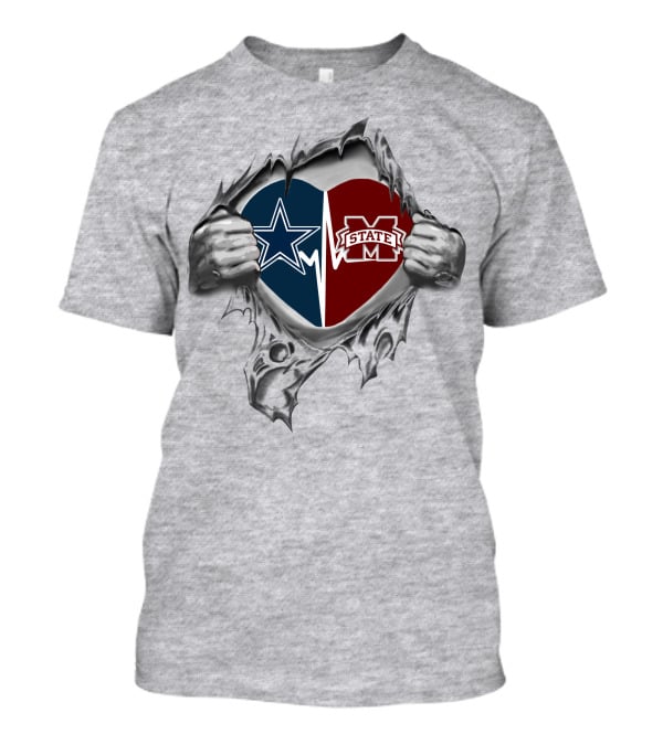 44 Cowboys Ms State Heart Cowboys Star T-Shirt