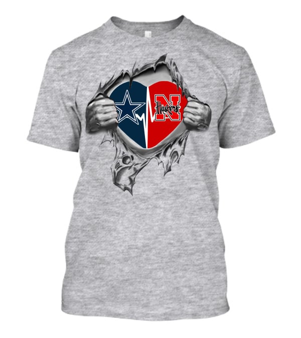 46 Front Cowboys Huskers Heart Star Logo And N Letter Combination T-Shirt