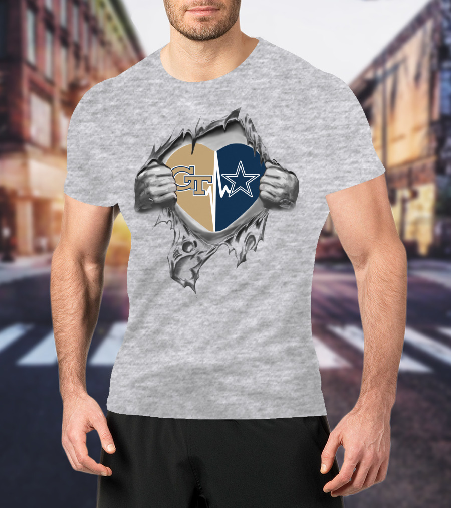 Cowboys GT Heart Logo With Georgia Tech And Cowboys Symbols T-Shirt