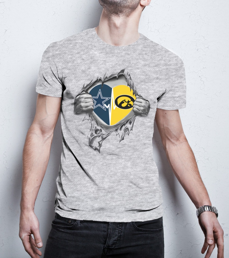 Cowboys Iowa Heartbeat Dallas Star And Hawkeyes Logo Passion T-Shirt