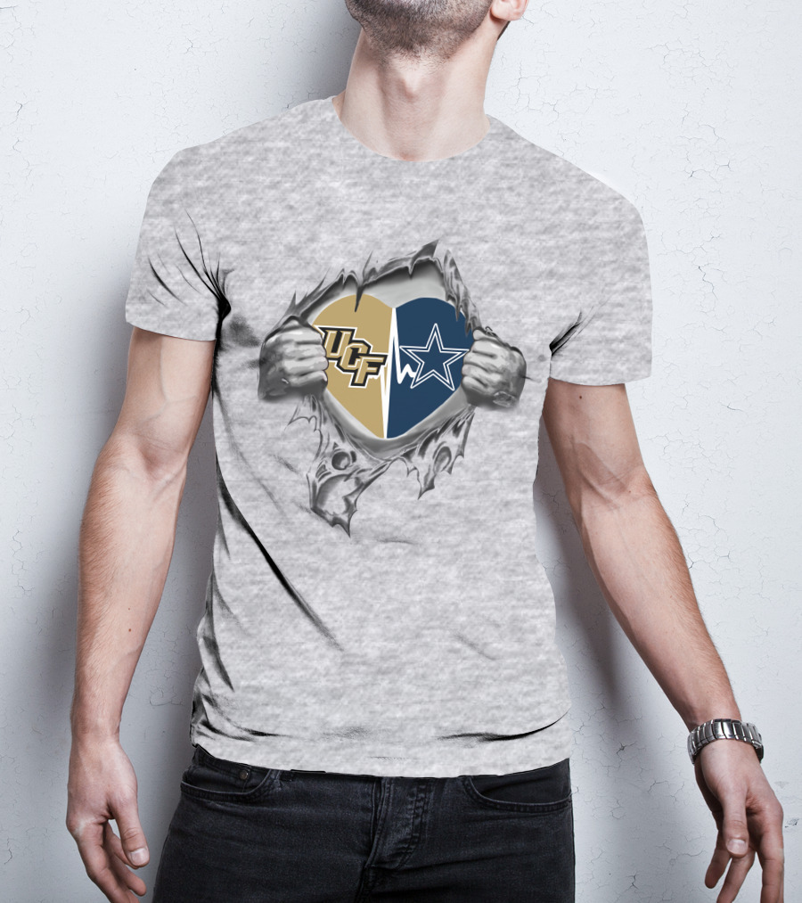 Cowboys UCF Heart Graphic With Torn Hands T-Shirt