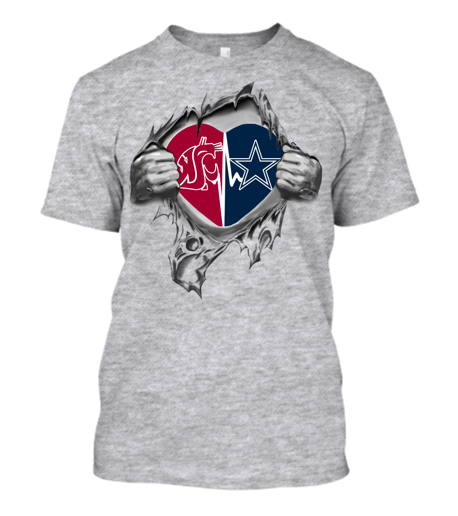 Cowboys Washington State Cougars Heart Combination T-Shirt