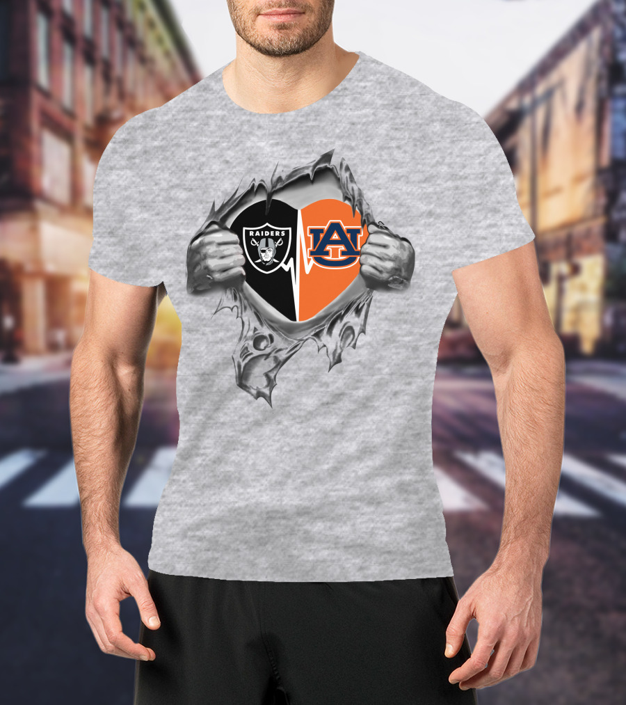 Raiders Auburn It's In My Heart Split Heart T-Shirt