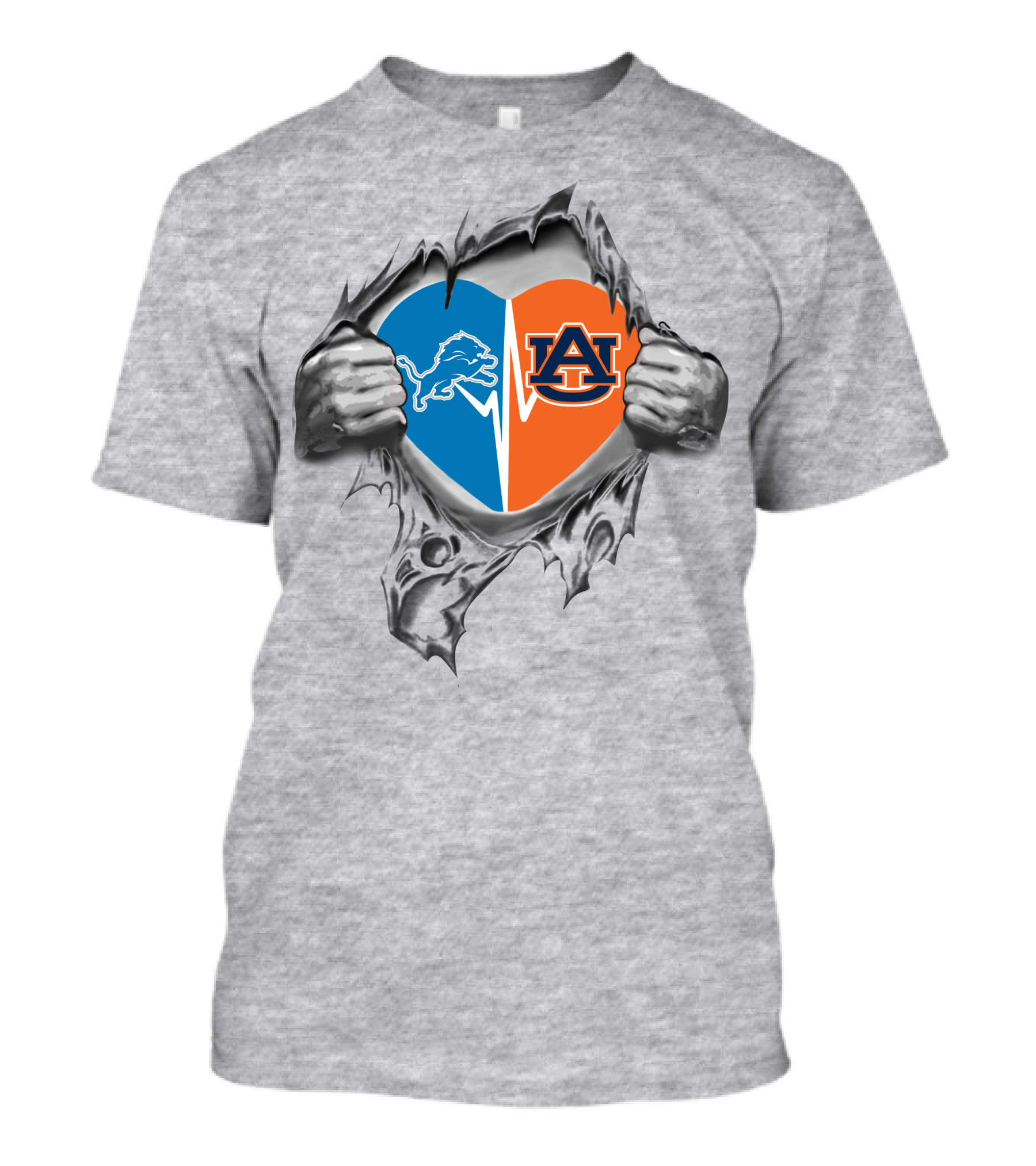 23 Front Lions Auburn It's In My Heart Lions Dual Logo Heart T-Shirt