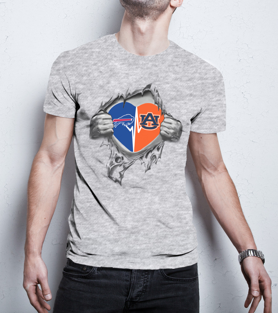 Bills Auburn Heart Split Buffalo Bills Auburn Tigers T-Shirt