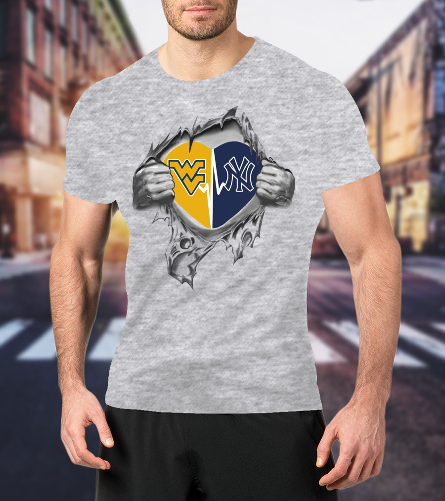 Yankees West Virginia Mountaineers Heart Logo Fusion T-Shirt