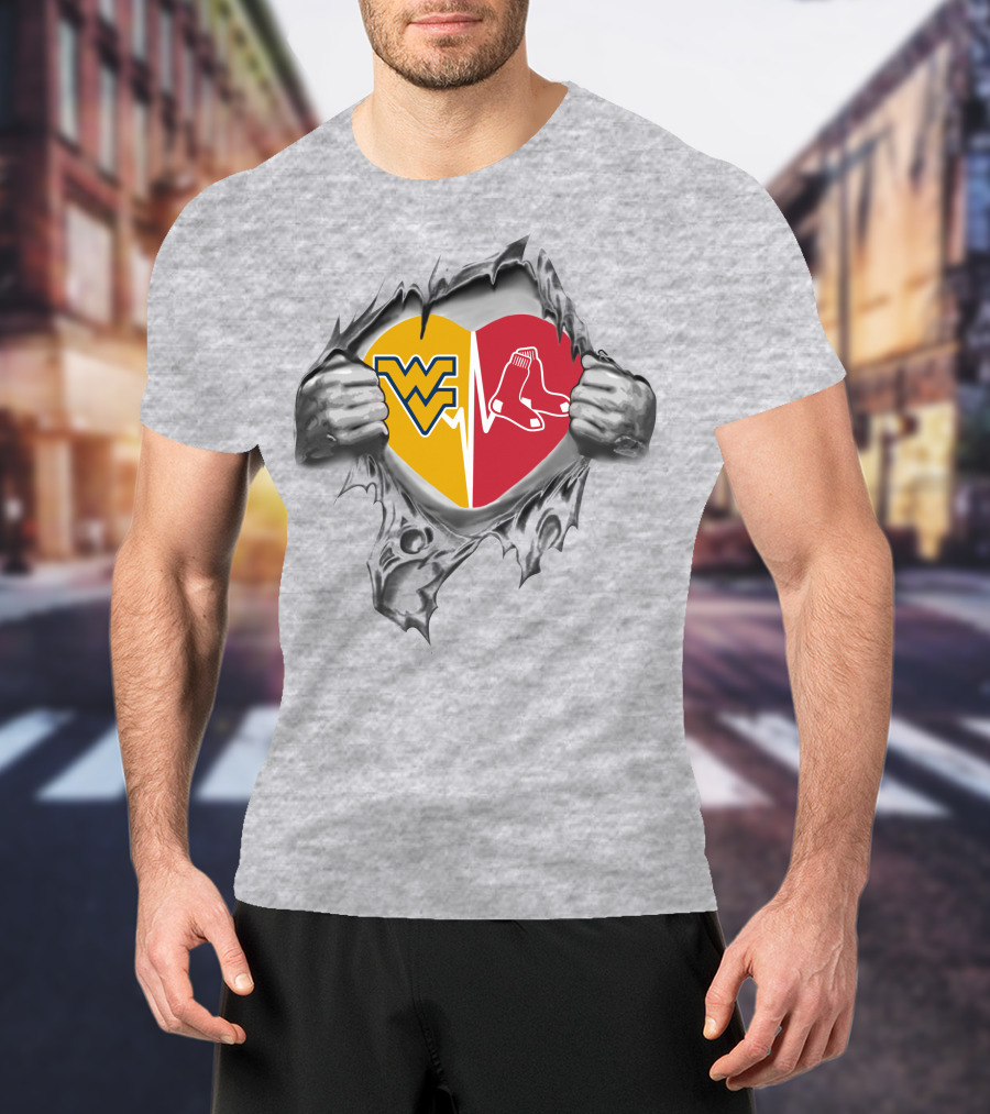 Redsox WVU West Virginia Mountaineers Heart Logo Combination T-Shirt