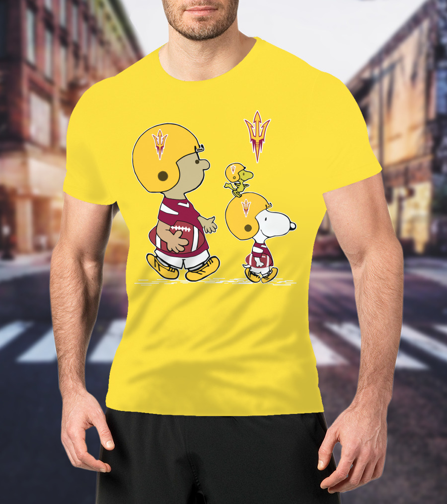 Arizona State Sun Devils Peanuts Football Players Charlie Brown Snoopy Woodstock T-Shirt