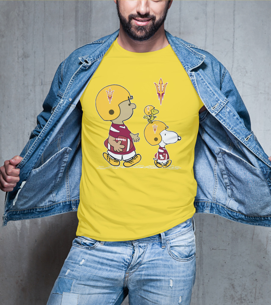 Arizona State Sun Devils Peanuts Football Players Charlie Brown Snoopy Woodstock T-Shirt