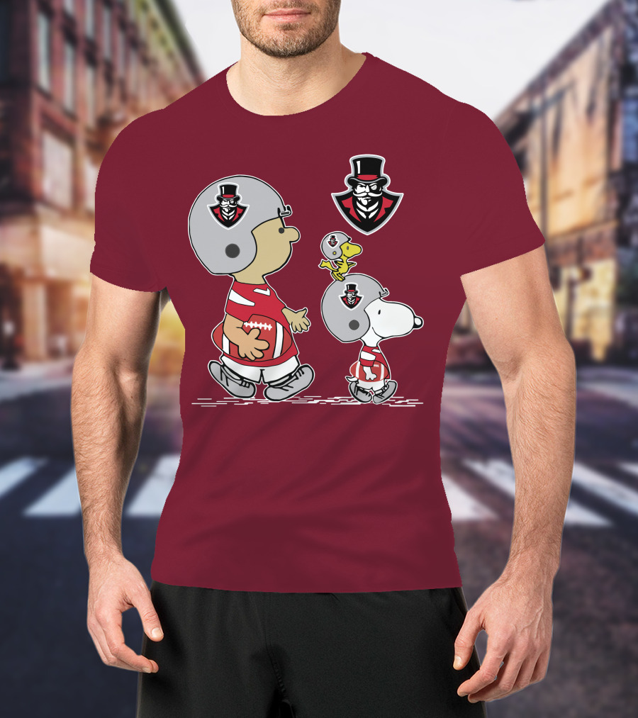 Austin Peay Governor Mascot With Snoopy And Woodstock Football Helmets T-Shirt