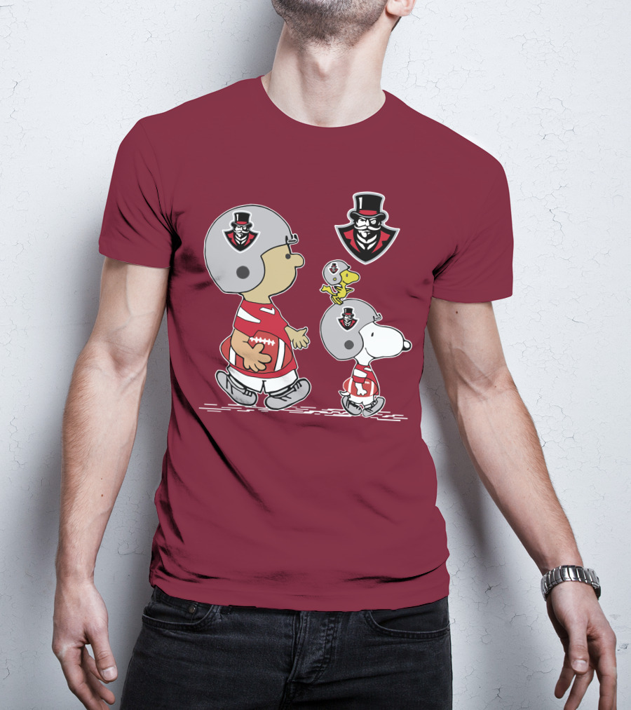 Austin Peay Governor Mascot With Snoopy And Woodstock Football Helmets T-Shirt
