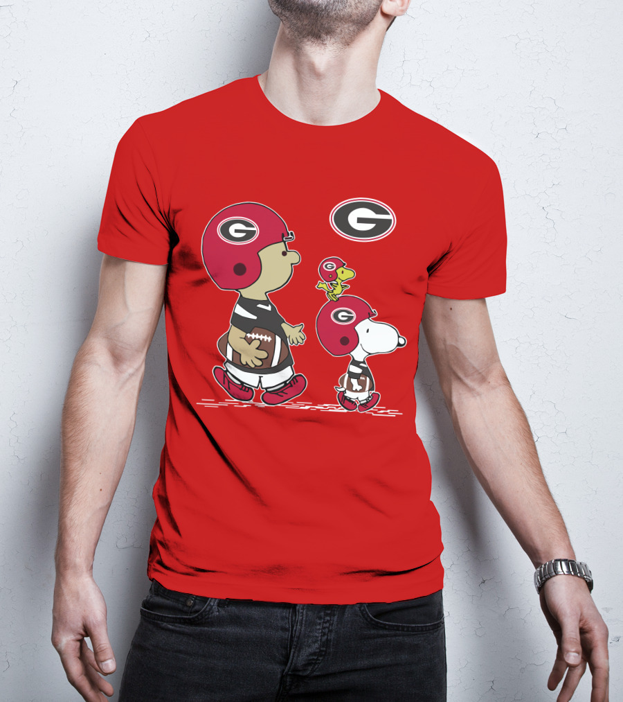 Georgia Bulldogs Snoopy And Woodstock Football Helmets T-Shirt