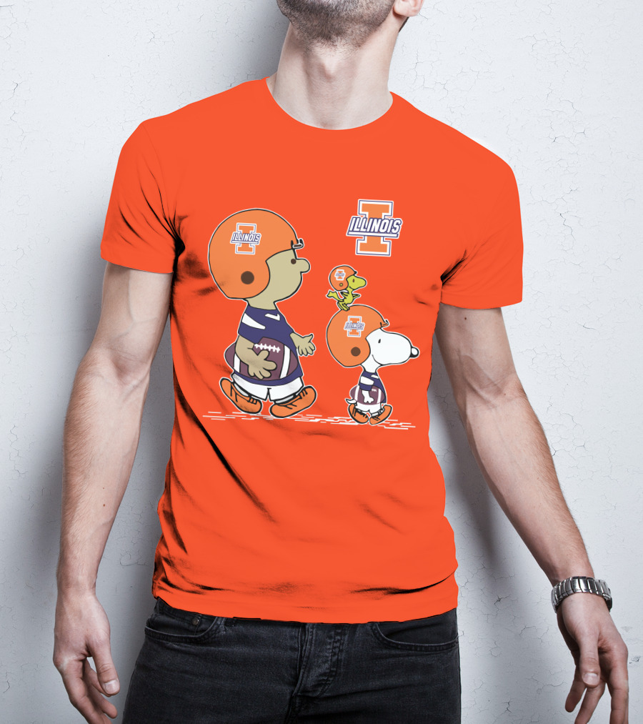 Illinois Fighting Illini Snoopy Woodstock Charlie Brown Football T-Shirt