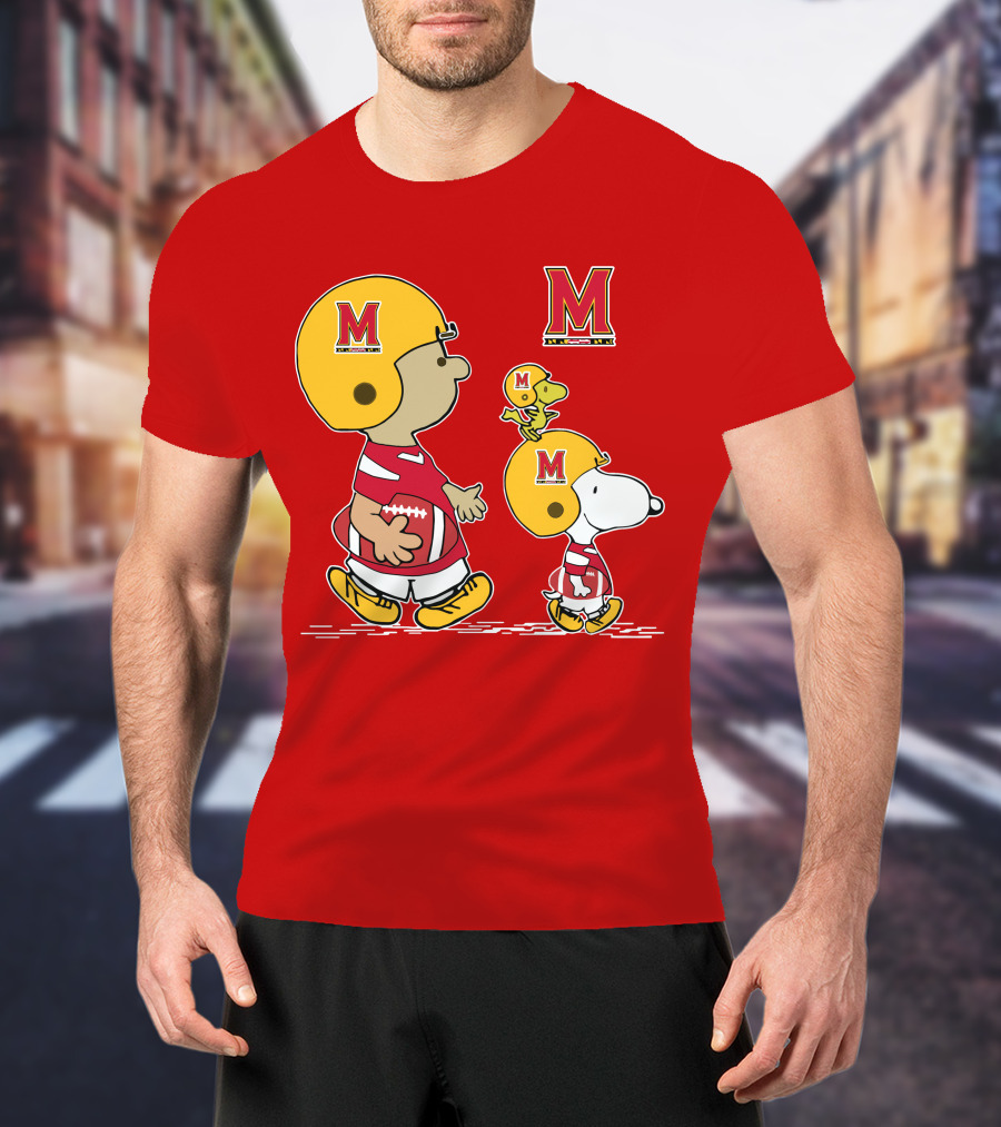 Maryland Terrapins Snoopy And Woodstock Football Fan Gear T-Shirt