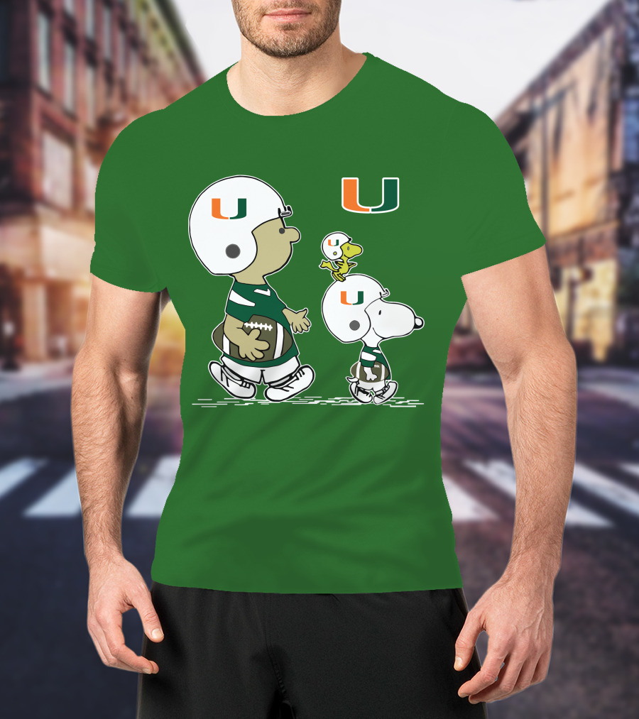 Miami Hurricanes Snoopy And Woodstock Football Helmets Peanuts Comic T-Shirt