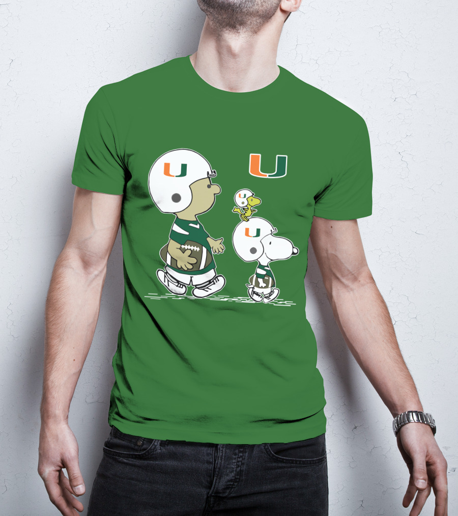 Miami Hurricanes Snoopy And Woodstock Football Helmets Peanuts Comic T-Shirt
