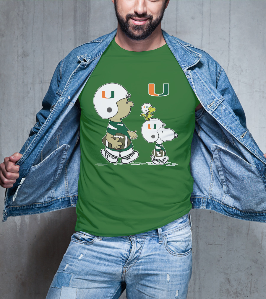 Miami Hurricanes Snoopy And Woodstock Football Helmets Peanuts Comic T-Shirt