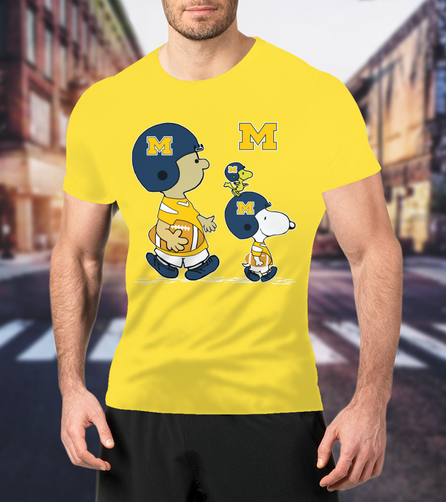 Michigan Wolverines Snoopy Woodstock Football Fan Team Spirit Peanuts Style T-Shirt
