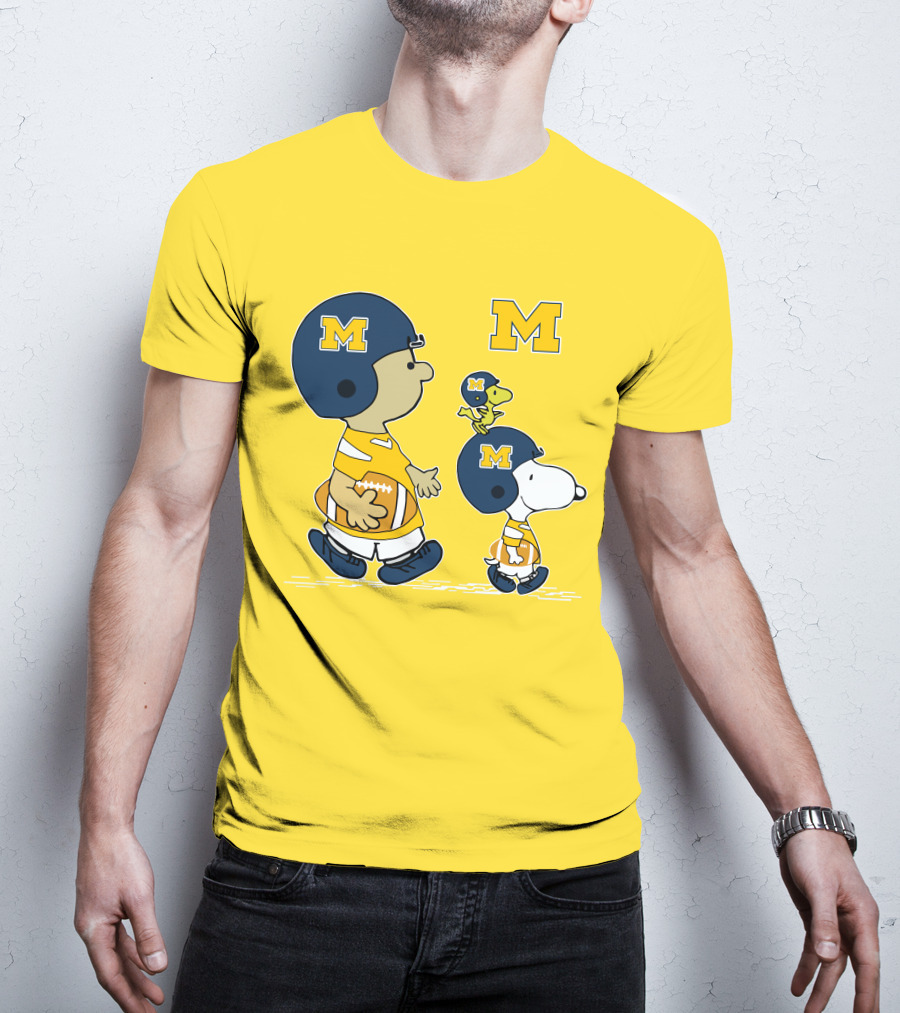 Michigan Wolverines Snoopy Woodstock Football Fan Team Spirit Peanuts Style T-Shirt