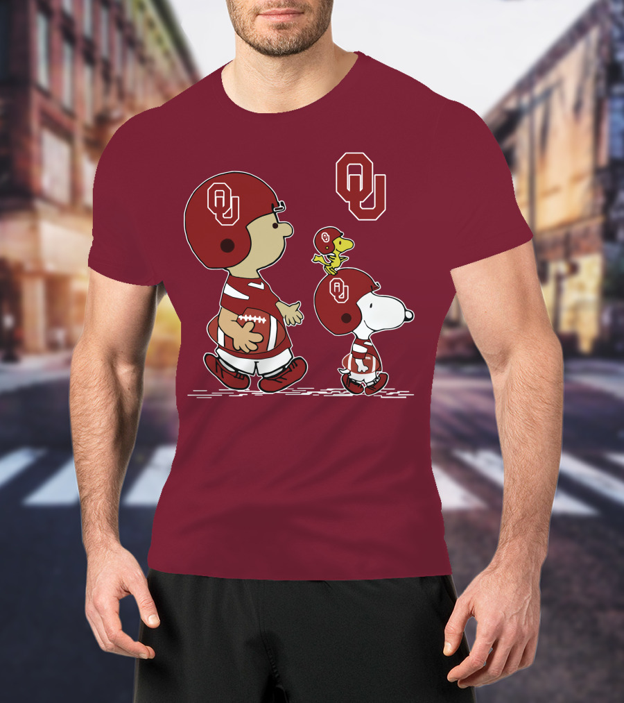 Oklahoma Sooners Snoopy Woodstock Football Ou Team Spirit Peanuts Characters T-Shirt