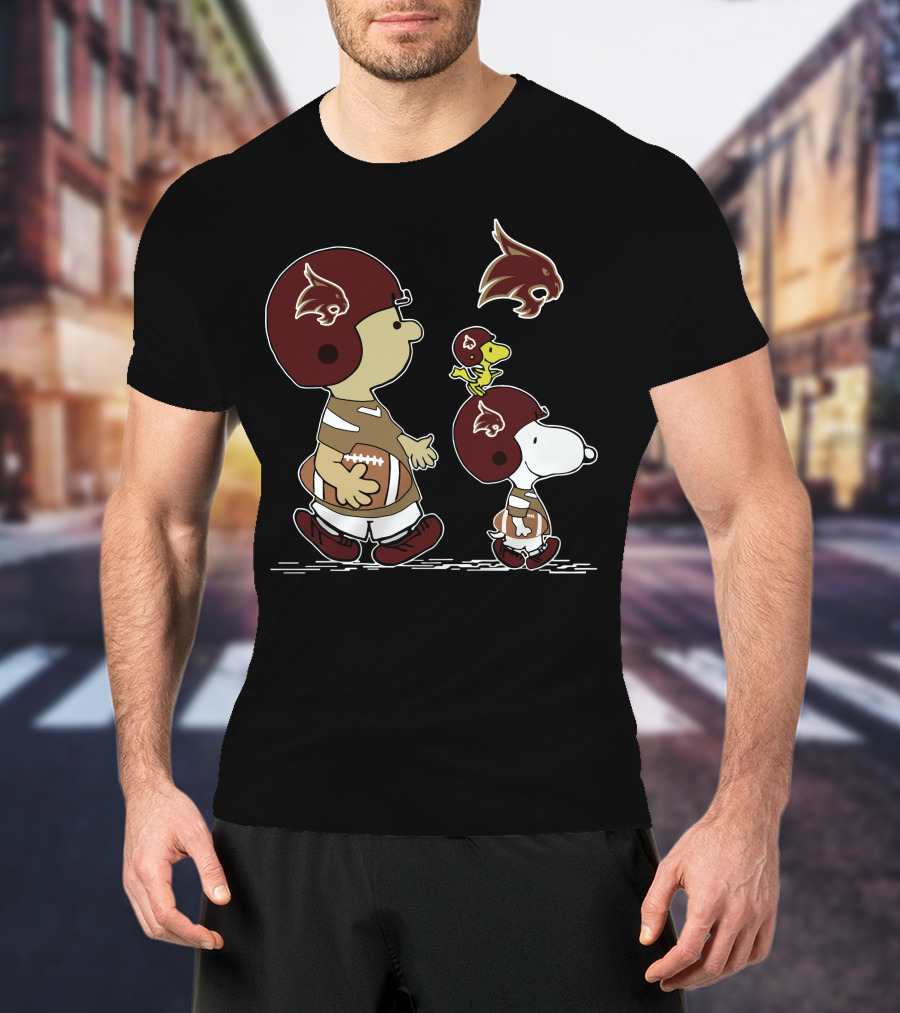 Texas State University Bobcats Snoopy And Woodstock Football T-Shirt