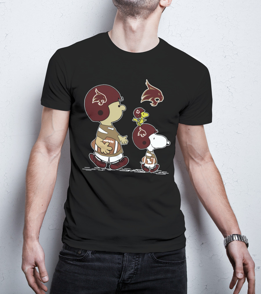 Texas State University Bobcats Snoopy And Woodstock Football T-Shirt