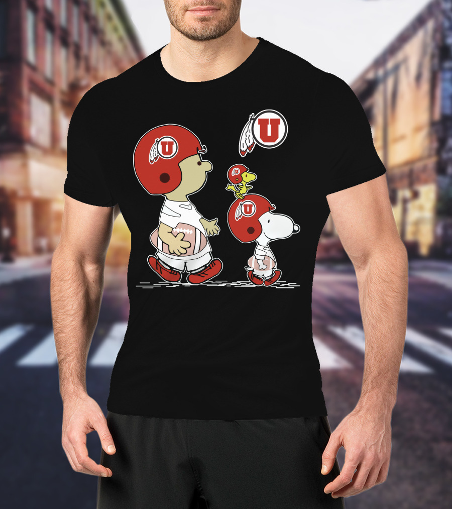 Utah Utes Snoopy And Woodstock Football Helmets T-Shirt