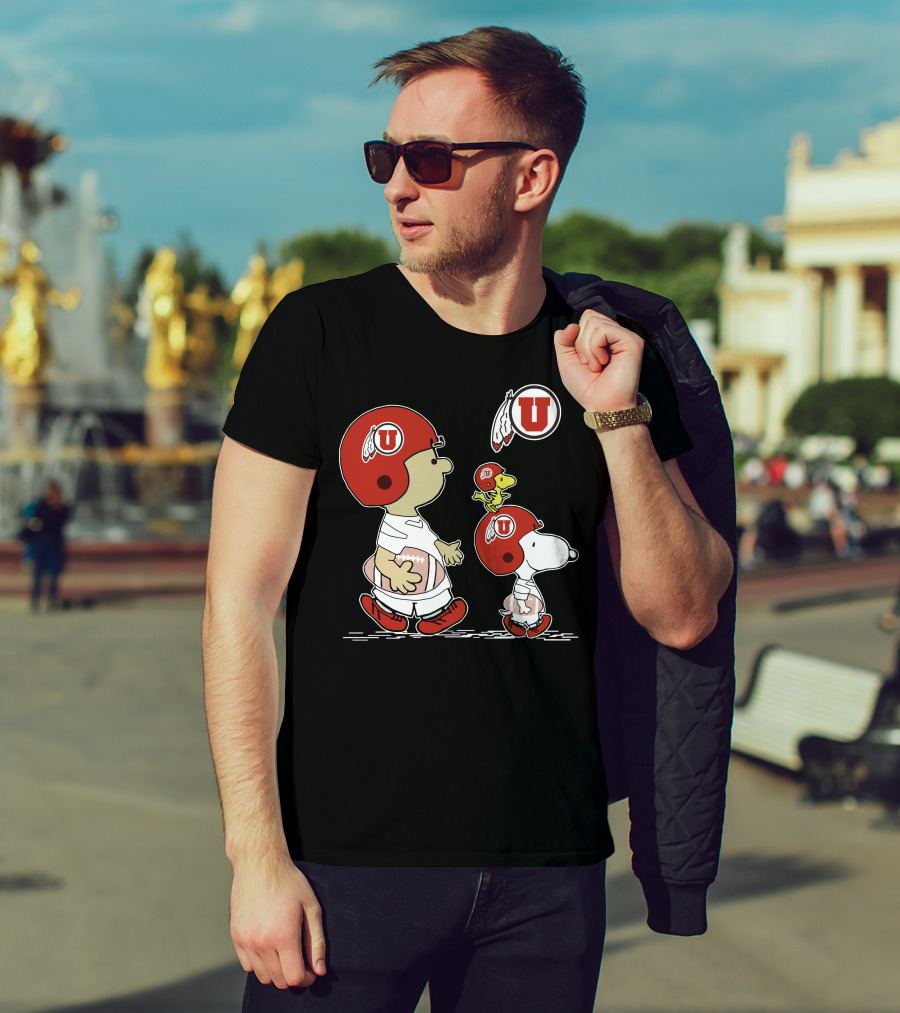 Utah Utes Snoopy And Woodstock Football Helmets T-Shirt