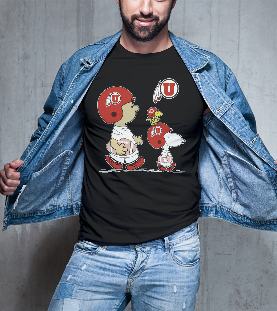 Utah Utes Snoopy And Woodstock Football Helmets T-Shirt