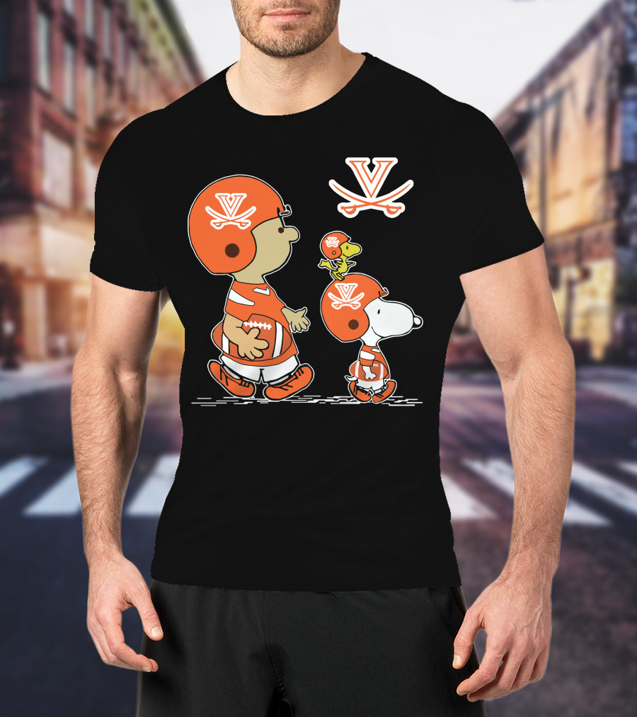 Virginia Cavaliers Peanuts Football Helmet Snoopy Woodstock T-Shirt