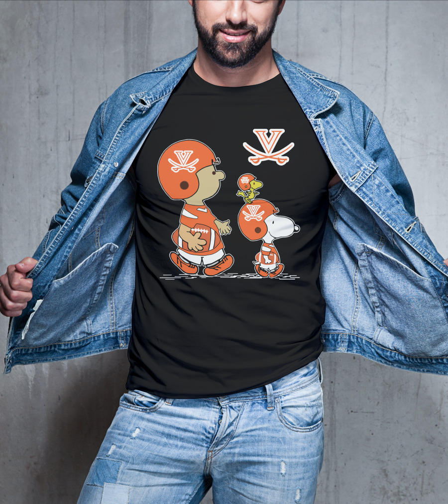 Virginia Cavaliers Peanuts Football Helmet Snoopy Woodstock T-Shirt