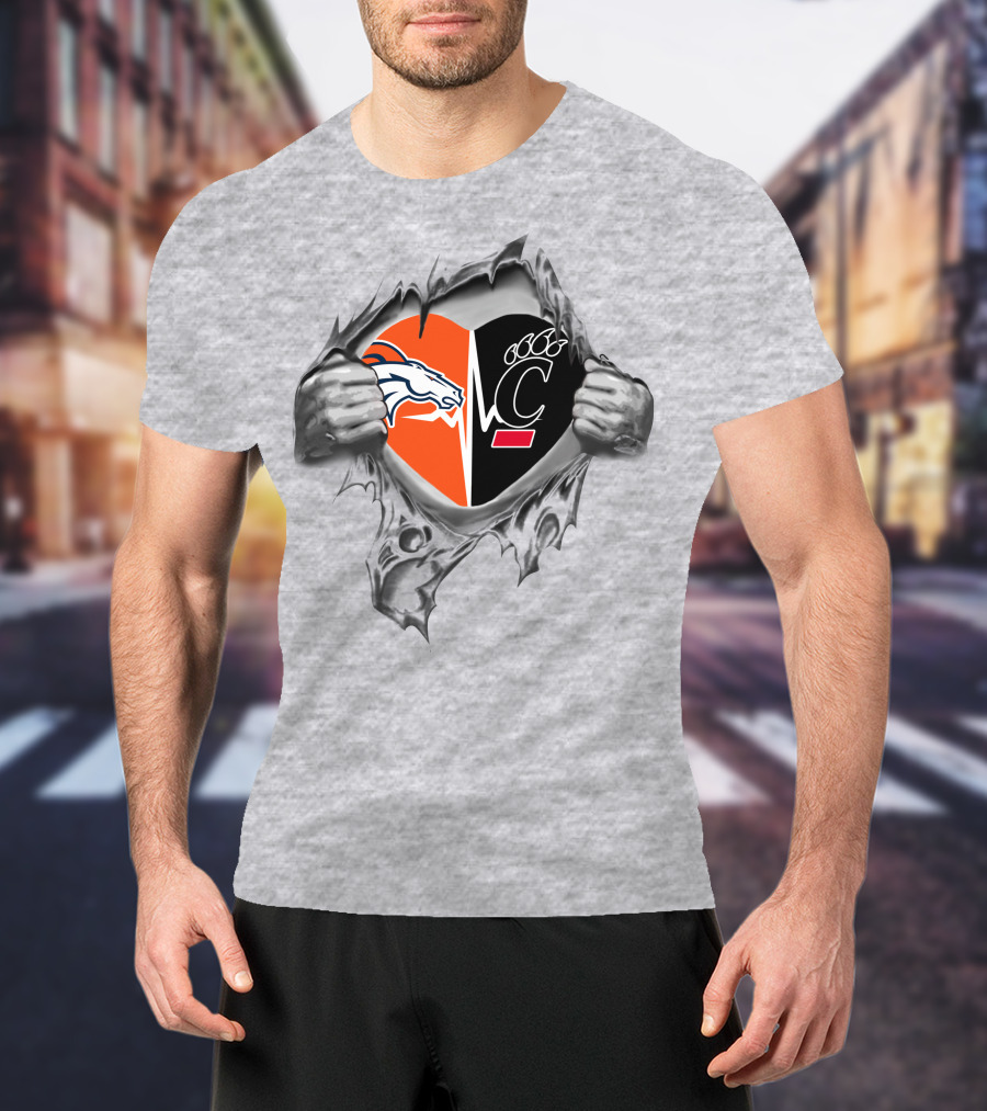 Broncos Bearcats Heart Logo With Tribal Hands T-Shirt