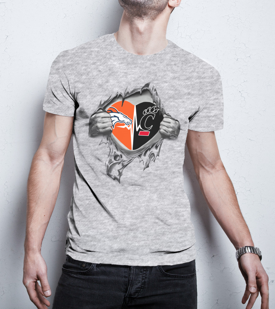 Broncos Bearcats Heart Logo With Tribal Hands T-Shirt